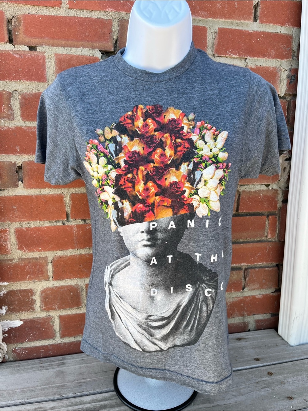 Women's Gray Floral panic at The Disco Bust Graphic Tee